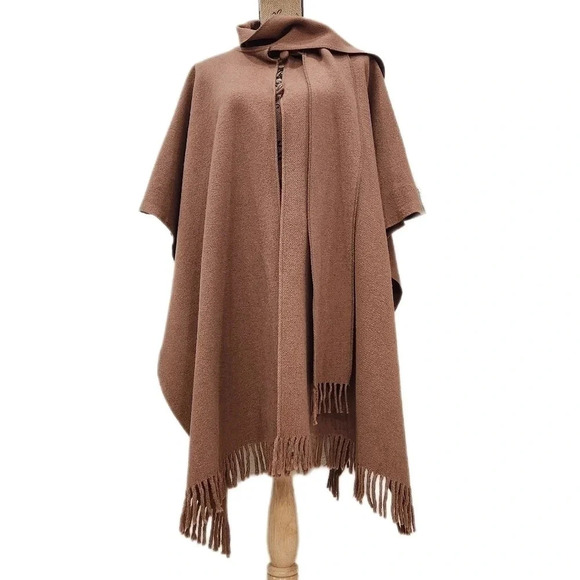 Vintage Boho Camel Tan Fringe, Wool/Mohair Blend Poncho Shawl Cloak , Women's OS - Picture 1 of 14